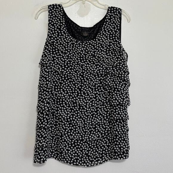 Nue Options Black with White Polka Dots Layered Ruffle Tank Top Size L - Picture 1 of 9
